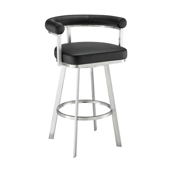Armen Living Nolagam Swivel Counter Stool in Brushed Stainless Steel with Black Faux Leather 840254335608 - main